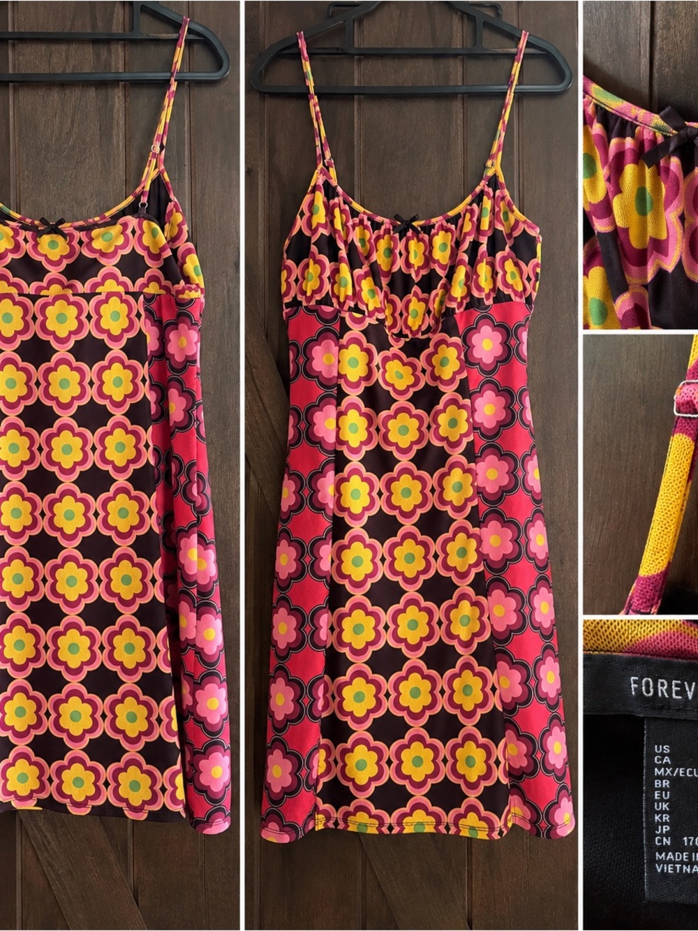 Forever 21 Retro Pink & Yellow Floral Slip Dress